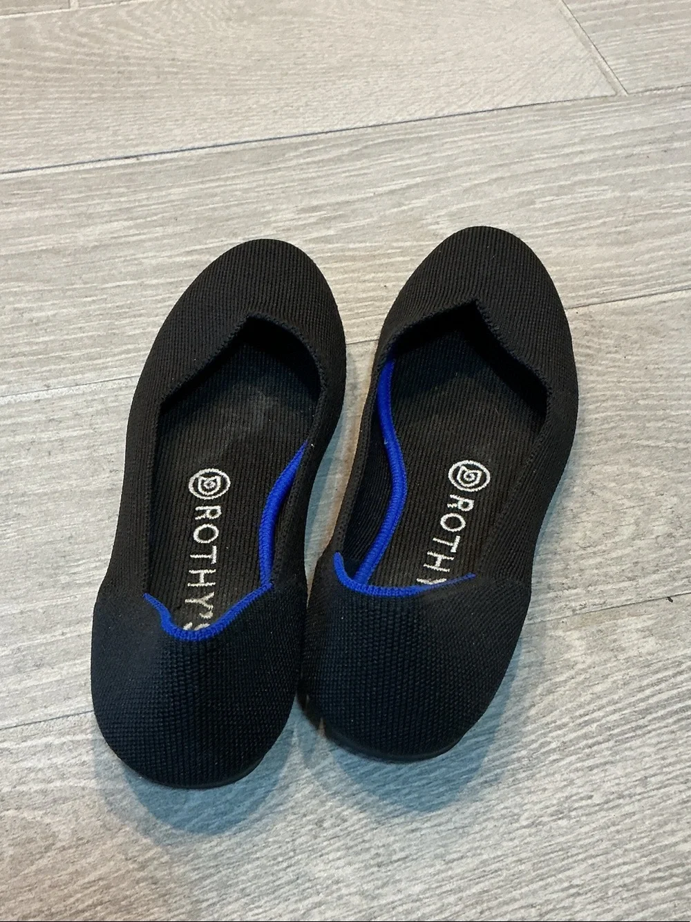 Rothy's Black Knit Ballet Flats with Blue Trim Women’s Sz 7